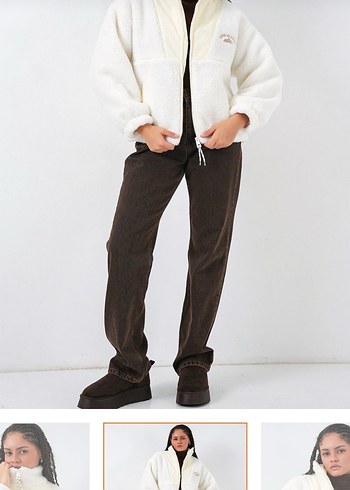 Beyaz Peluş Yumuşak Kadın Ceket - Görsel 3