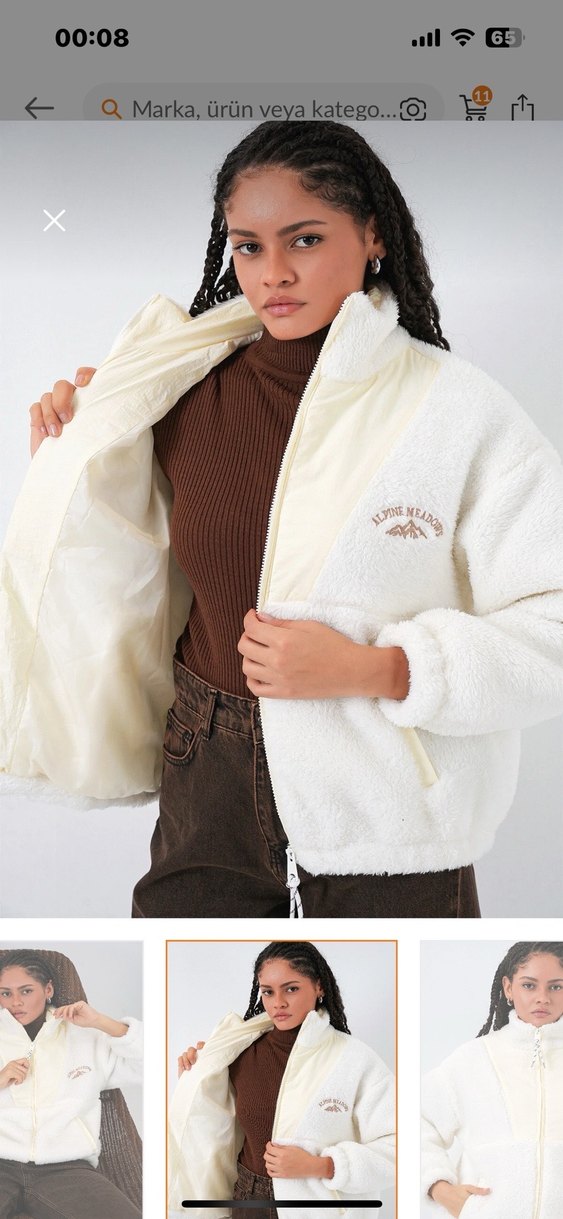 Beyaz Peluş Yumuşak Kadın Ceket - Görsel 2
