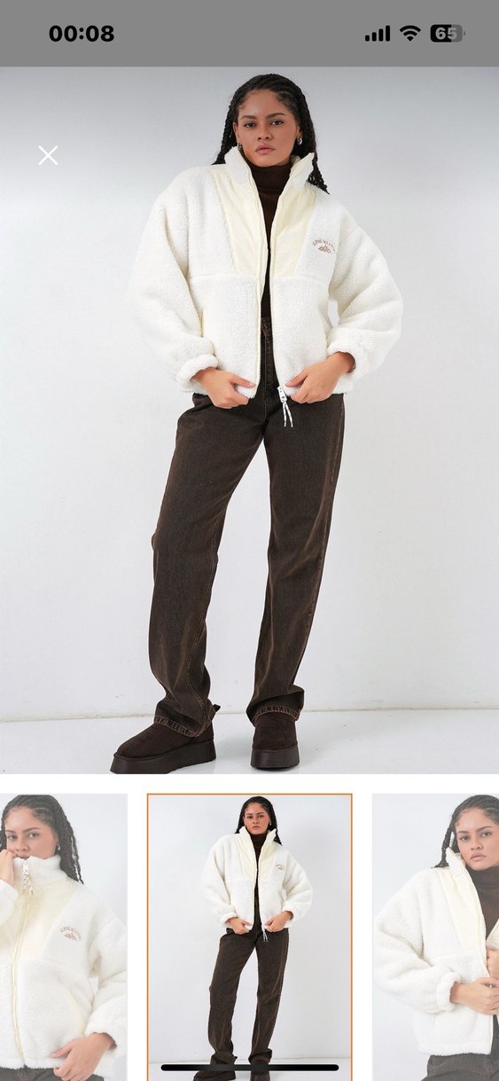 Beyaz Peluş Yumuşak Kadın Ceket - Görsel 3