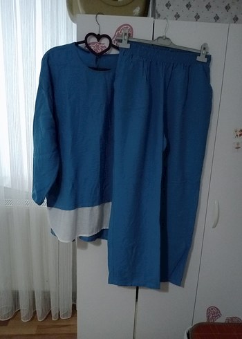 Diger Kadın Mavi Salaş Tunik ve Pantolon Takımı