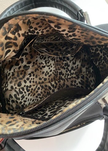 Beden Siyah Deri Gotik Püsküllü Kadın Çanta leoparlı