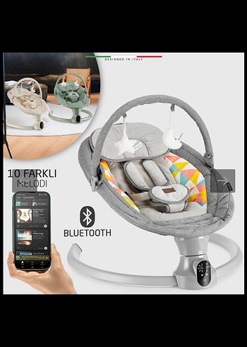 Elele sette Gri Bluetooth'lu Bebek Ana Kucağı 10 Melodi