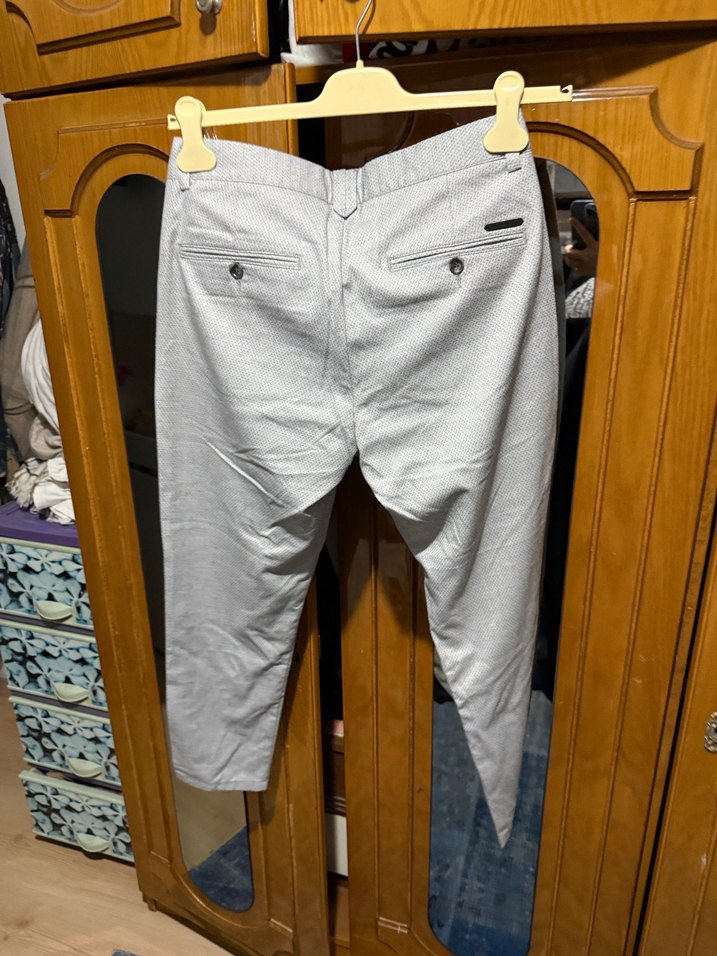 Gri Keten Rahat Kesim Erkek Pantolon - Görsel 3