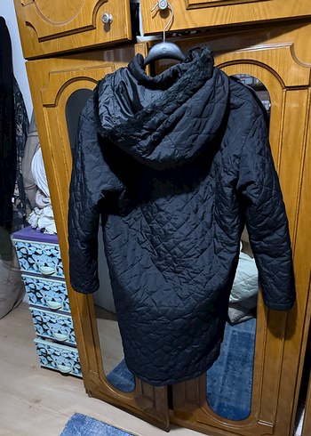 Fermuarlı Kapüşonlu Kadın Gri Mont - Görsel 3