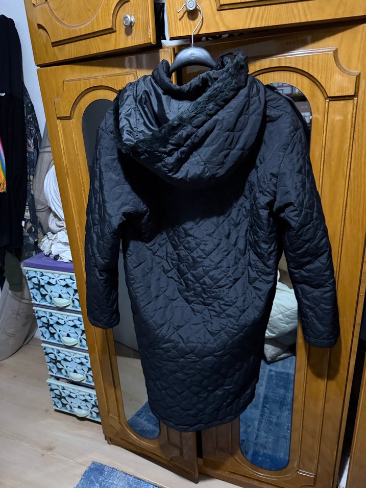 Fermuarlı Kapüşonlu Kadın Gri Mont - Görsel 3