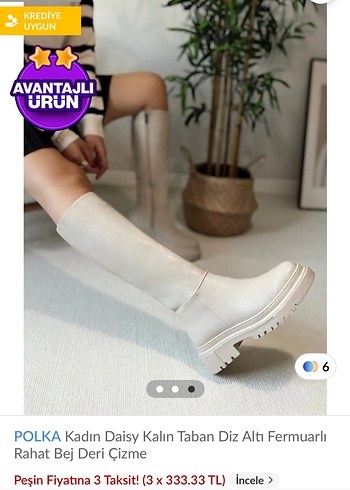 Polka Kadın Bej Diz Altı Fermuarlı Çizme