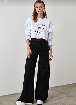 Trendyol milla siyah bol paça jean