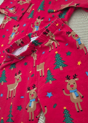 Kız erkek Çocuk Kırmızı yılbaşı Pijama Takımı - Görsel 5