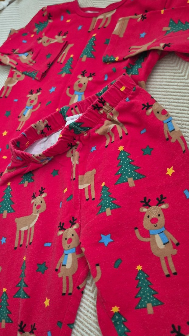 Kız erkek Çocuk Kırmızı yılbaşı Pijama Takımı - Görsel 5