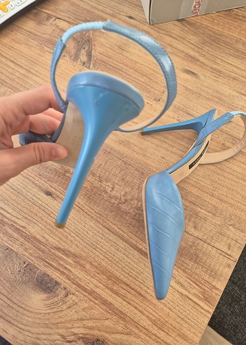 Mavi Parlak Yılan Desenli Stiletto - Görsel 5