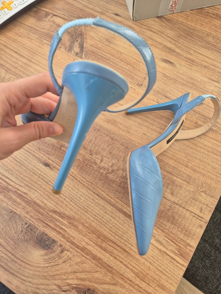 Mavi Parlak Yılan Desenli Stiletto - Görsel 5