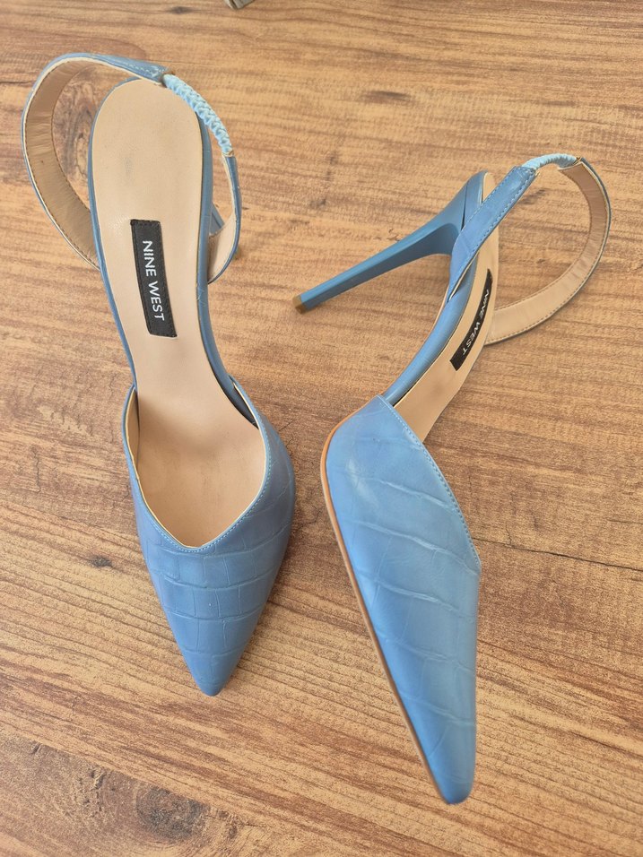 Mavi Parlak Yılan Desenli Stiletto - Görsel 3