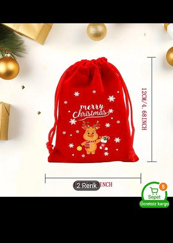 Karışık Kırmızı Yılbaşı Çantası kadife - Görsel 2
