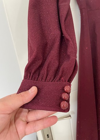 l Beden Bordo Uzun Kollu tesettür abiye