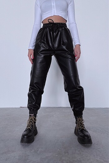 Topshop DERİ JOGGER PANTALON