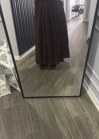 Drapeli Kahverengi Uzun Keten Etek - Görsel 7