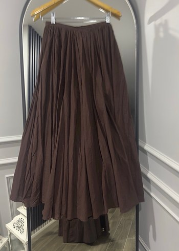 Drapeli Kahverengi Uzun Keten Etek - Görsel 4