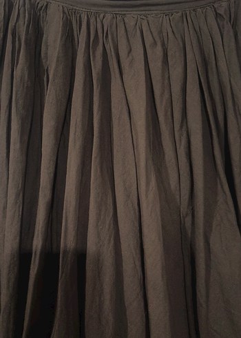 Drapeli Kahverengi Uzun Keten Etek - Görsel 5