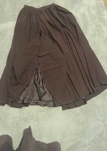 Drapeli Kahverengi Uzun Keten Etek - Görsel 6