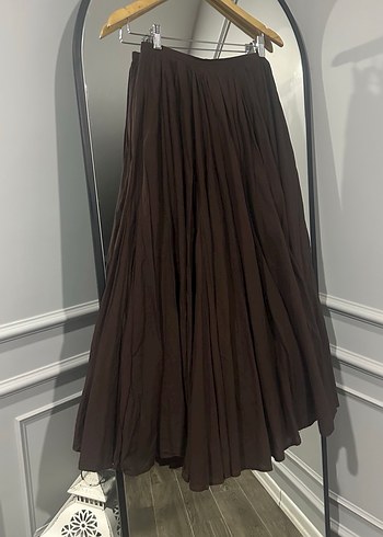 Drapeli Kahverengi Uzun Keten Etek - Görsel 3