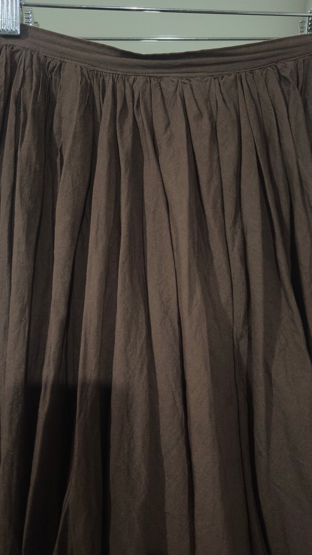 Drapeli Kahverengi Uzun Keten Etek - Görsel 5