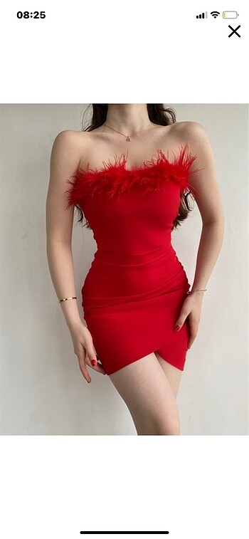 Kırmızı otriş detay elbise