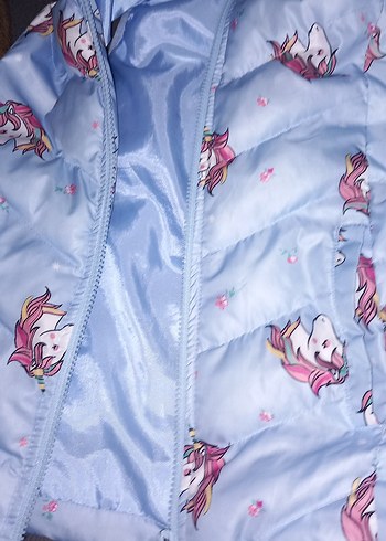 Kız Çocuk Mavi Kapüşonlu Baskılı Yelek - Görsel 3