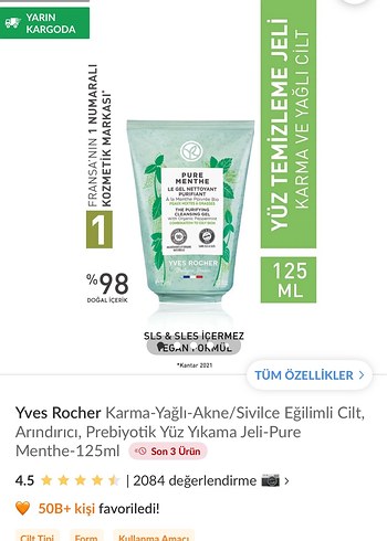 Yves Rocher Pure Menthe Yüz Temizleme Jeli 125ml
