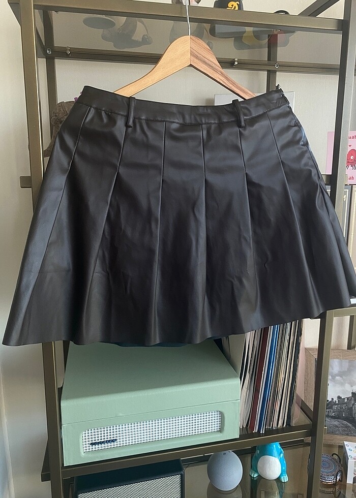 Collusion Suni Kahverengi Deri Pileli Etek - Görsel 4