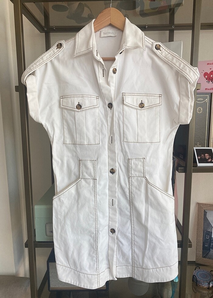Network Beyaz Denim Elbise - Görsel 5