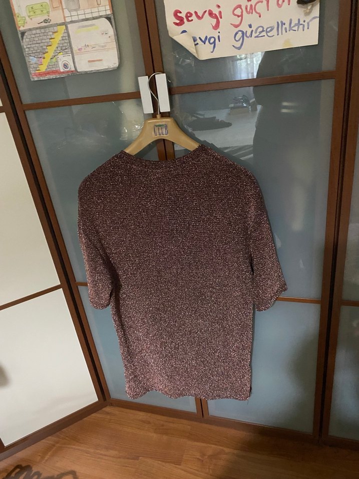 Kahverengi simli kumaş şık elbise.. - Görsel 3