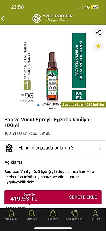 Yves Rocher Saç ve vücut spreyi