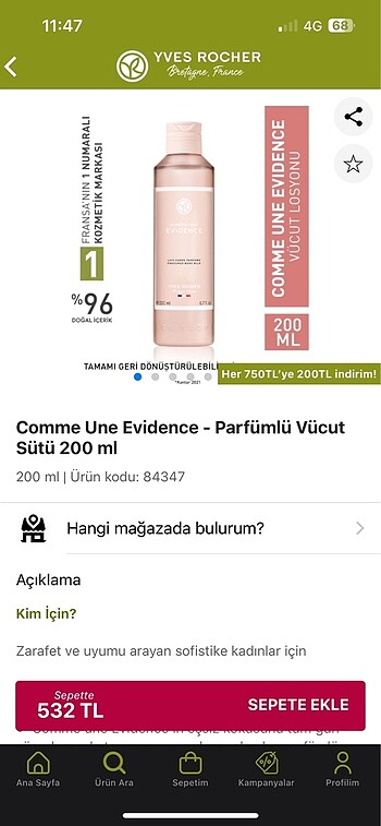 Yves Rocher vücut sütü
