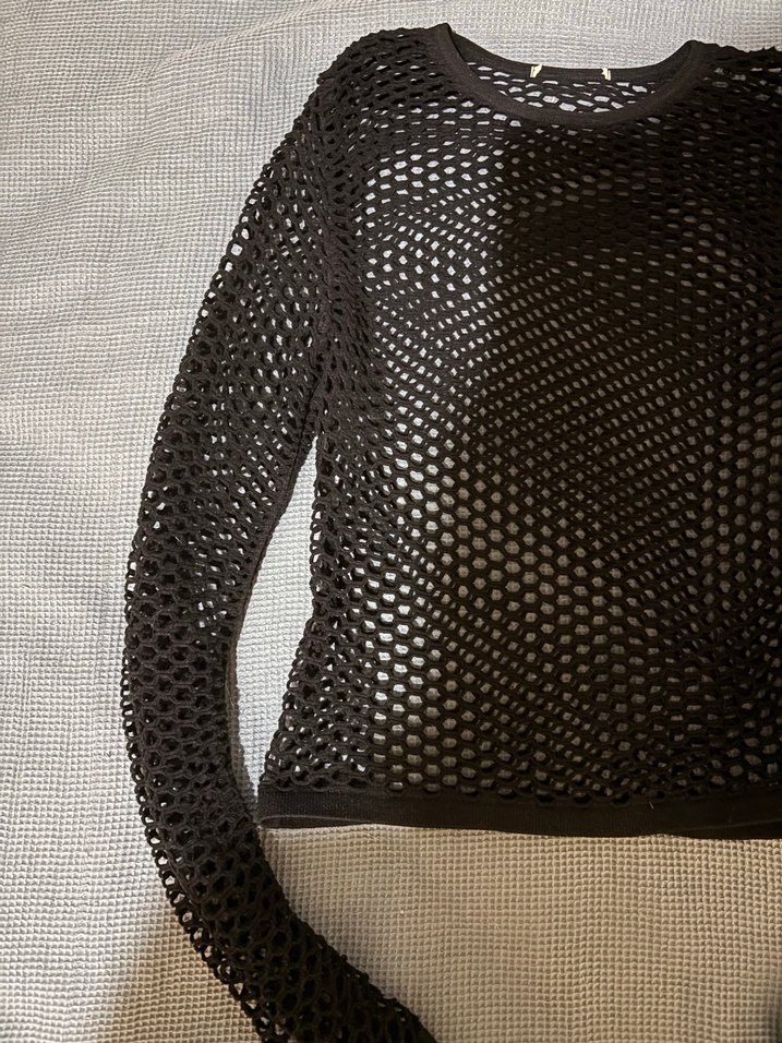 Pull and Bear Siyah Fileli Uzun Kollu Triko Kazak — görsel 3/4