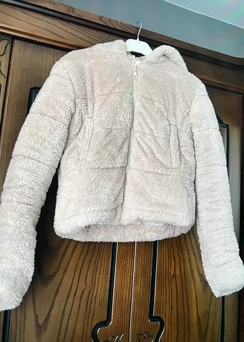 Kapüşonlu, Uzun Kollu Bej Kadın Mont - Görsel 2