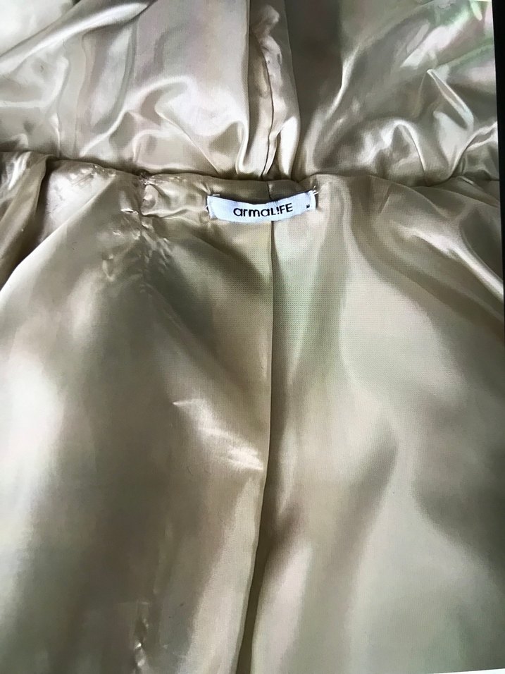 Kapüşonlu, Uzun Kollu Bej Kadın Mont - Görsel 4