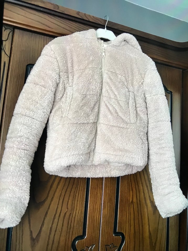 Kapüşonlu, Uzun Kollu Bej Kadın Mont - Görsel 2