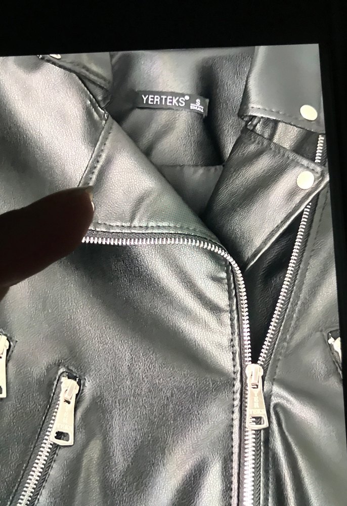 Siyah Mini Deri Biker Ceket - Görsel 3