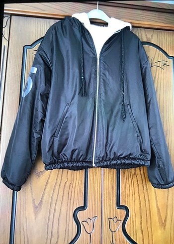 Siyah Kapüşonlu Fermuarlı Kadın Ceket - Görsel 2