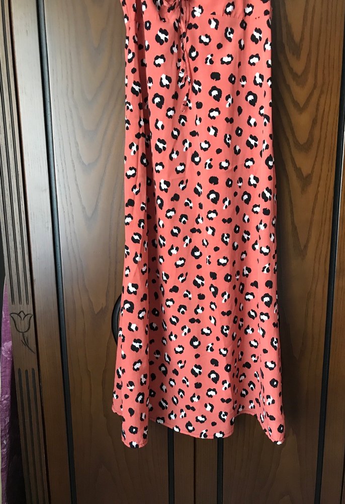 Leopar Desenli Pembe Uzun Askılı Elbise - Görsel 3