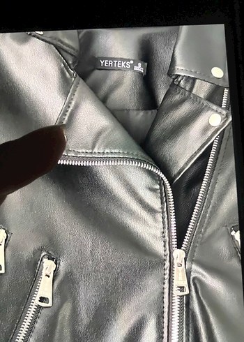 Siyah Mini Biker Deri Ceket - Görsel 3