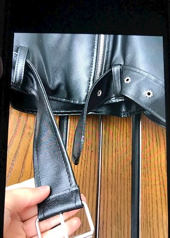 Siyah Mini Biker Deri Ceket - Görsel 5