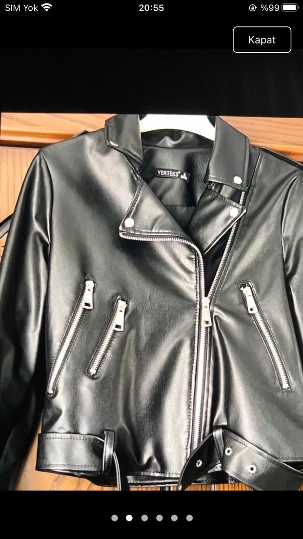 Siyah Mini Biker Deri Ceket - Görsel 2