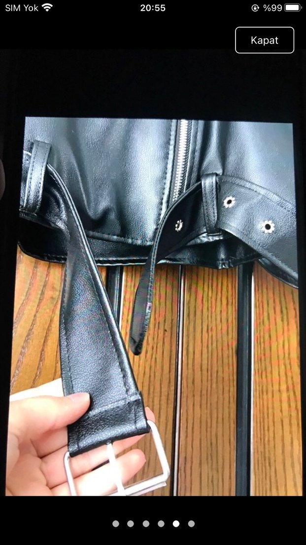 Siyah Mini Biker Deri Ceket - Görsel 5
