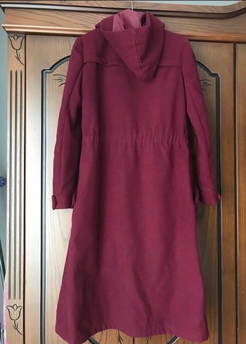 Bordo Düğmeli Uzun Hamile Kabanı - Görsel 3