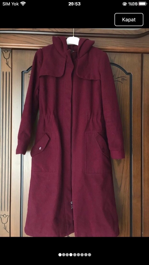 Bordo Düğmeli Uzun Hamile Kabanı - Görsel 2