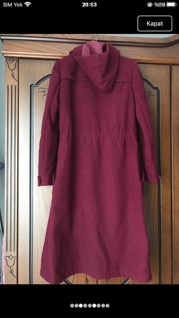 Bordo Düğmeli Uzun Hamile Kabanı - Görsel 3