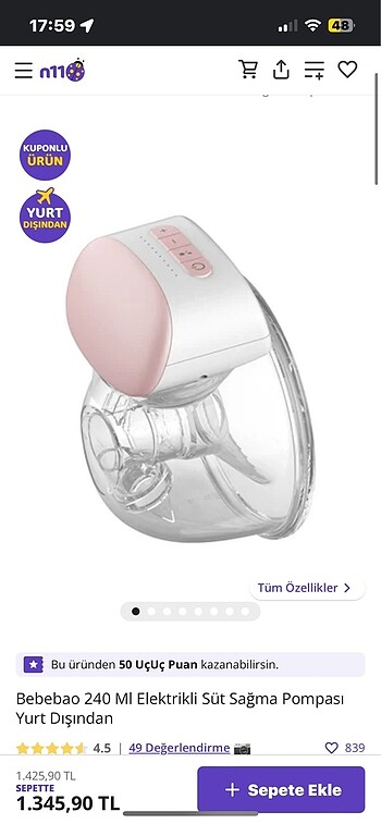 Bebebao süt pompası 24mm SATILDI
