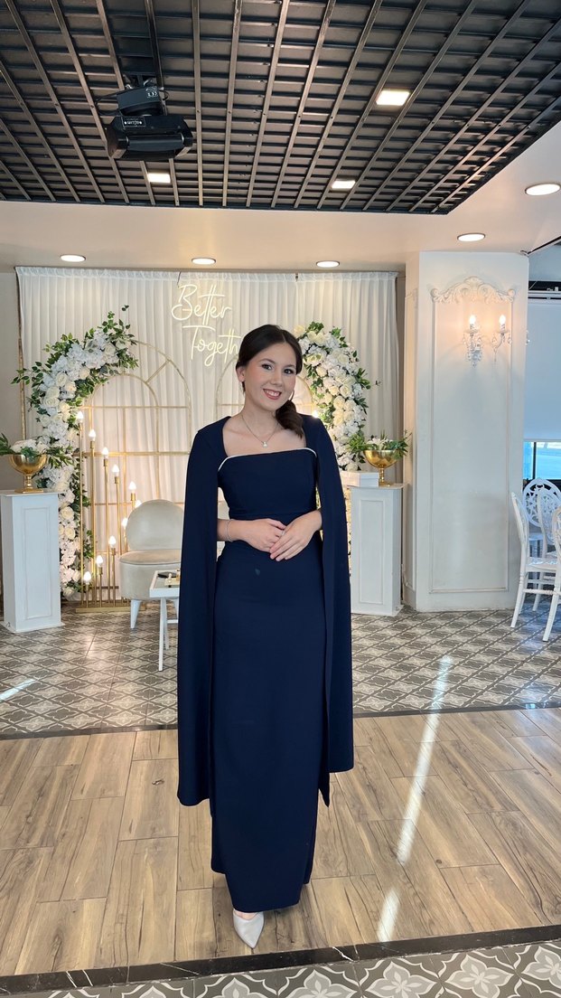 Uzun Lacivert Gösterişli Straplez Elbisesi - Görsel 2