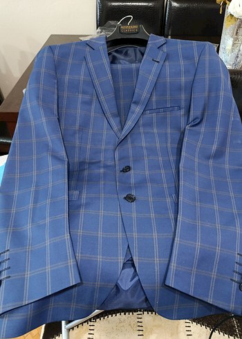 Erkek Mavi Kareli Düğmeli Takım Elbise - Görsel 4